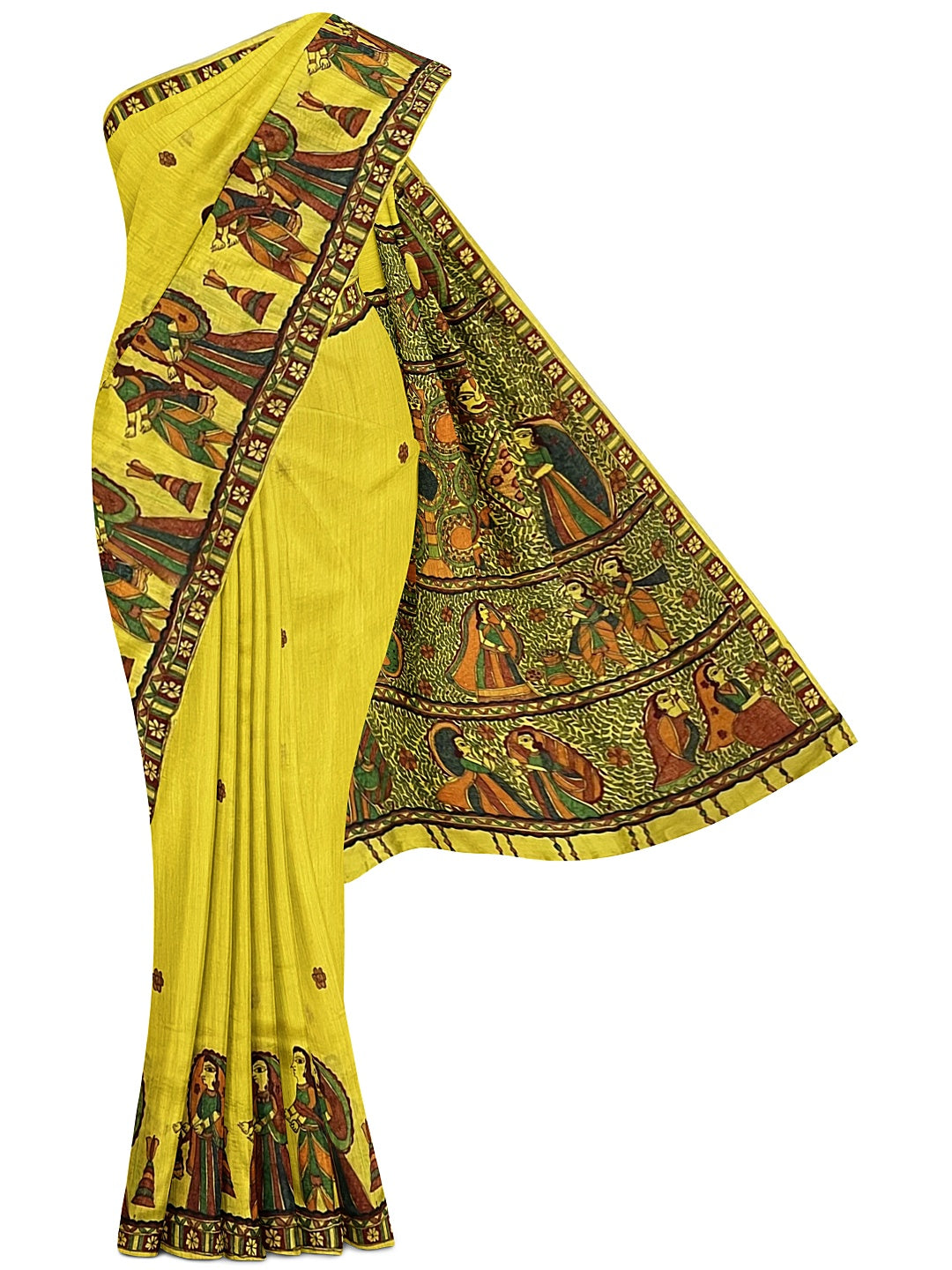 Handpainted Mithila Vivah Saree on Tussar Munga Silk